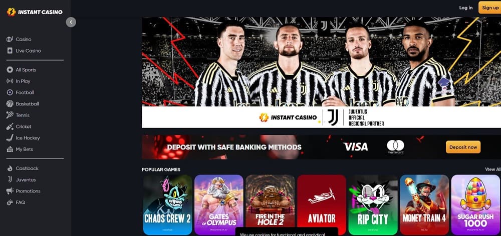 Instant Casino homepage screenshot – fast payouts & crypto-friendly platform for Florida online casinos